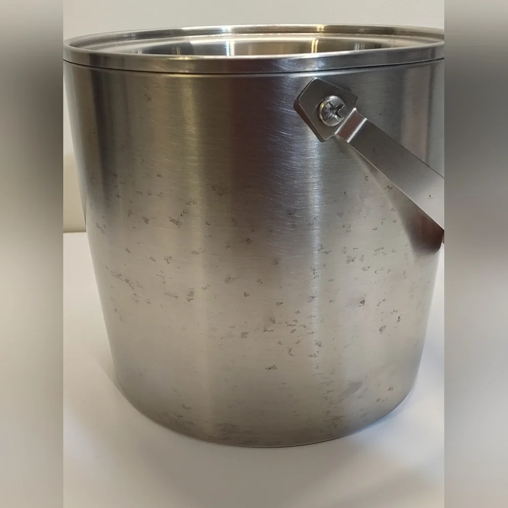 Vintage MCM West Bend Ice Butler Ice Bucket Stainless Steel Wood Knob Handle